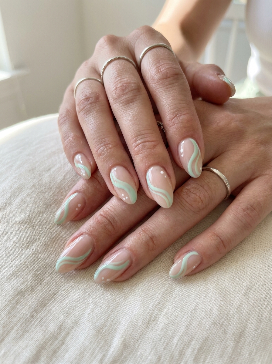 Mint Swirl Nails